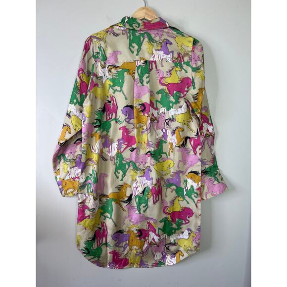 NEW Zadig & Voltaire Rais Twill Horses Long Sleeve Silk Knee Length Mini Dress - Picture 6 of 7